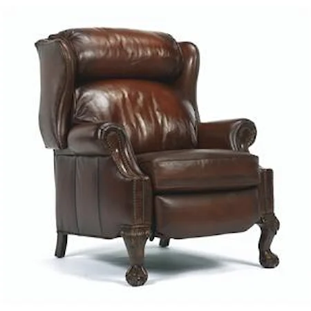 Traditional High Leg Recliner with Nailhead Trim and Paw Feet